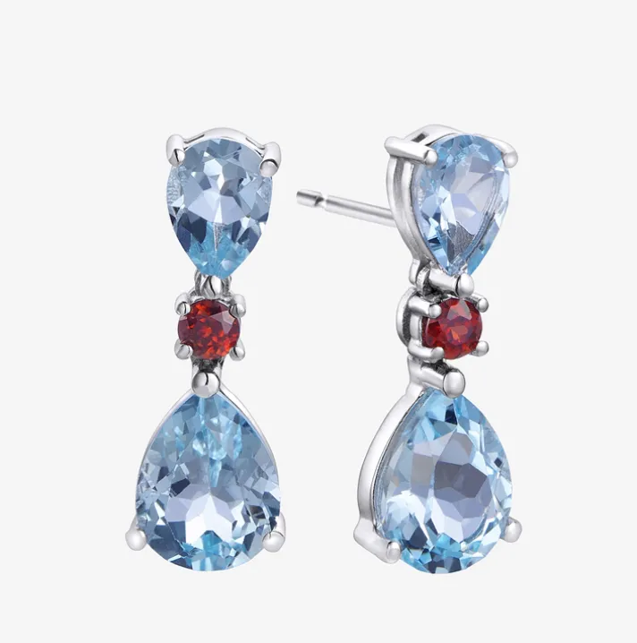 Pendientes Durán con un brillante, granate paraiba y topacios