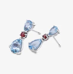 Pendientes Durán con un brillante, granate paraiba y topacios