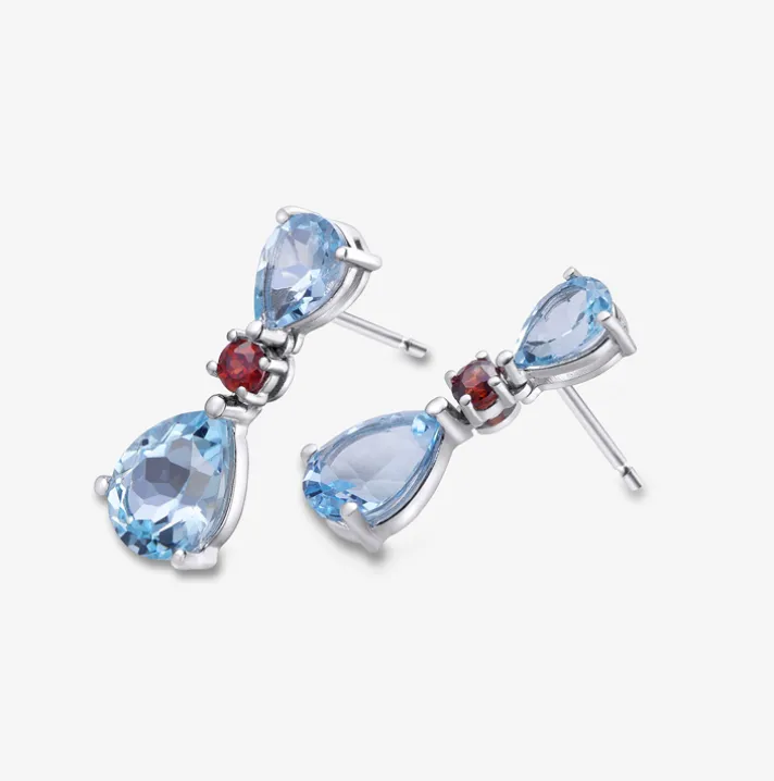 Pendientes Durán con un brillante, granate paraiba y topacios