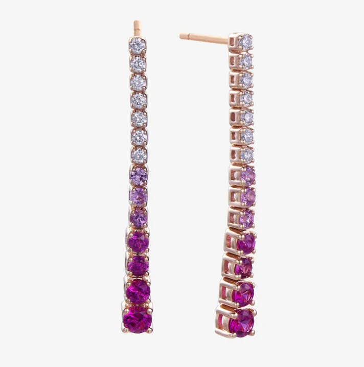 Pendientes Riviere Durán con diamantesy zafiro rosa